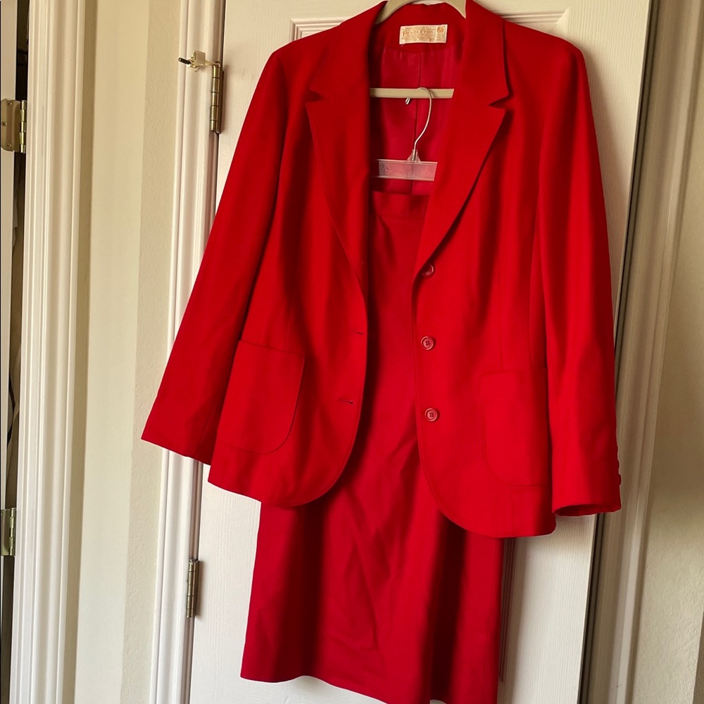 Pendleton Holiday Vibrant Red Wool Skirt And Blaz… - image 1